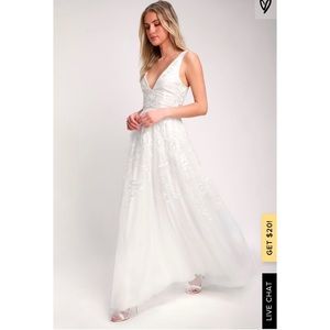 Zolie White Embroidered Backless Maxi Dress